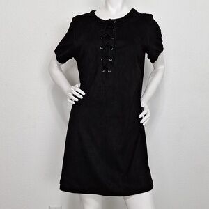 Glamorous 70's Black Grunge Romantic Goth Faux Suede Lace Up Mini Dress Size L
